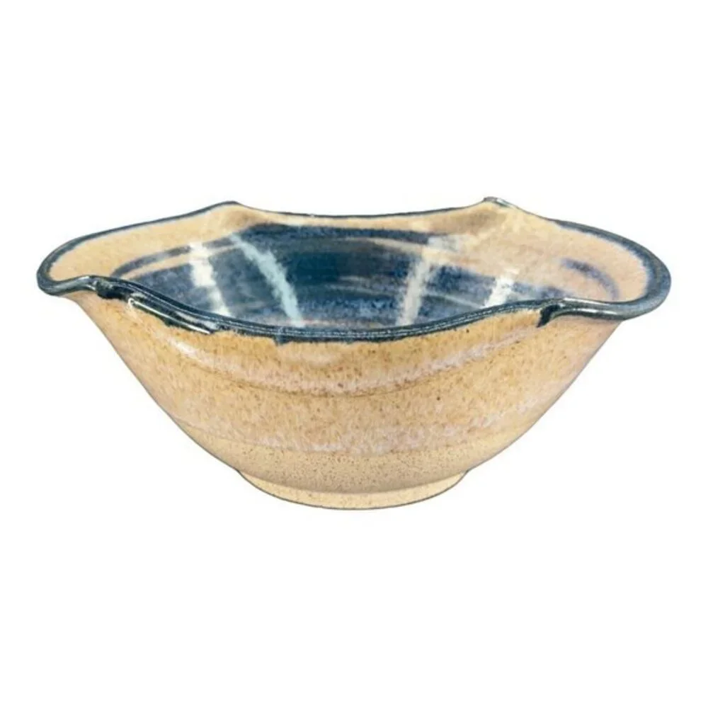 Wizard of Clay Art Pottery Large Bowl Dish Folded Edges Marked Hand Made Ceramic